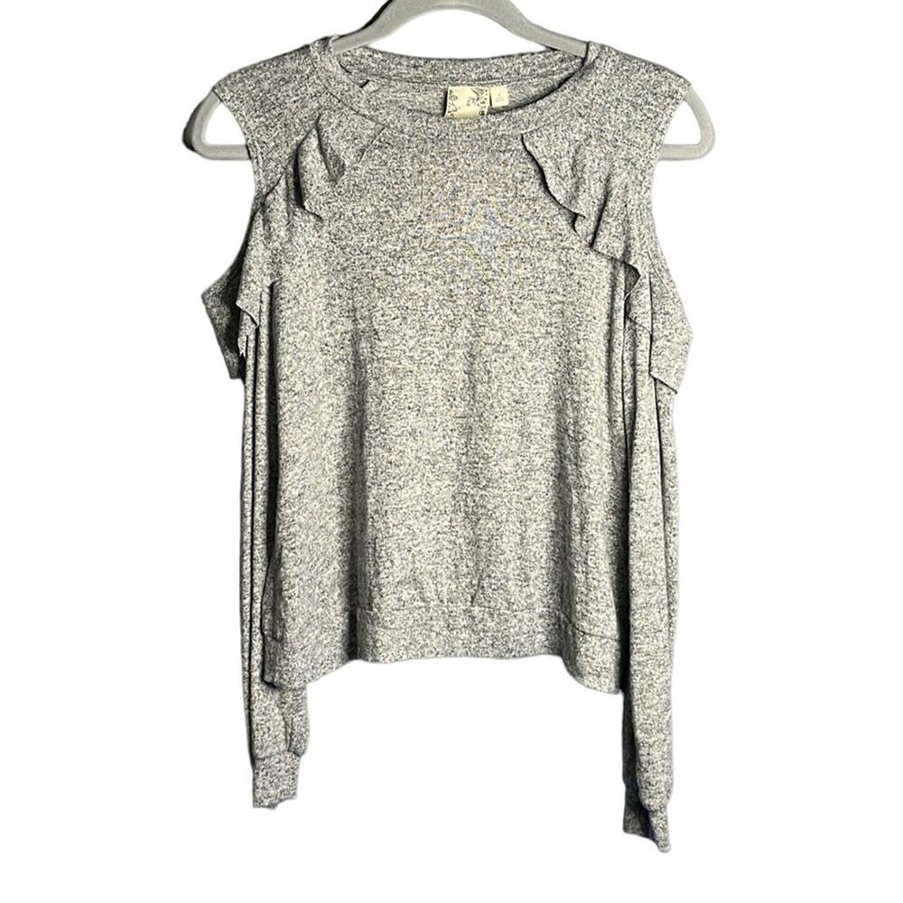 Blu Pepper Gray Cold Shoulder Ruffled Sweater Small